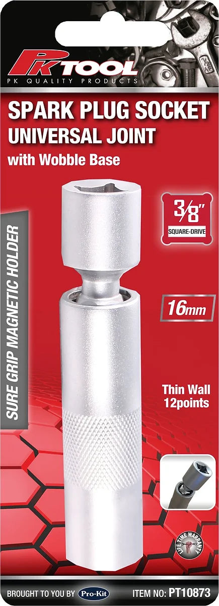 16mm 3/8” DR Magnetic Thin Wall Wobble Spark Plug Socket - PKTool | Universal Auto Spares