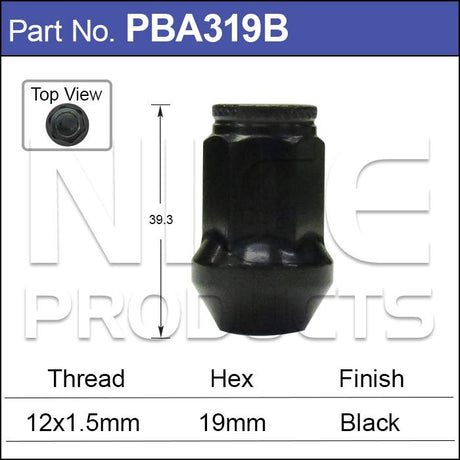 Black Wheel Nut PBA319B - Nice Products | Universal Auto Spares
