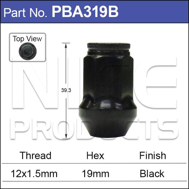 Black Wheel Nut PBA319B - Nice Products | Universal Auto Spares
