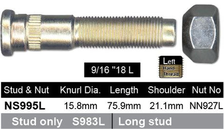 Stud & Nut Left Hand Thread NS995L - Nice Products | Universal Auto Spares