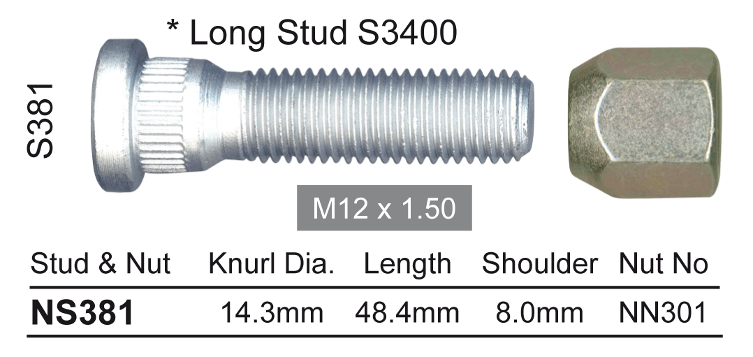 Stud & Nut NS381 - Nice Products | Universal Auto Spares
