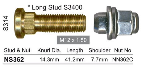 Stud & Nut NS362 - Nice Products | Universal Auto Spares