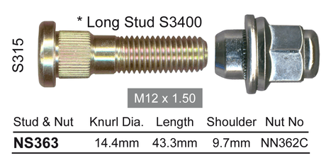 Stud & Nut NS363 - Nice Products | Universal Auto Spares