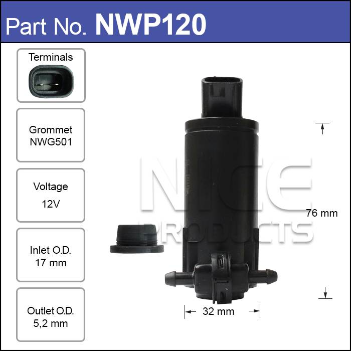 Washer Pump NWP120 - Nice Products | Universal Auto Spares