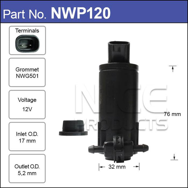 Washer Pump NWP120 - Nice Products | Universal Auto Spares