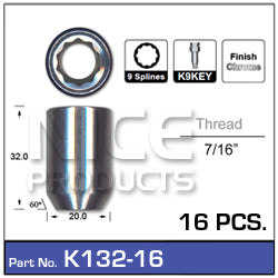 Lock Nuts 16+Key K132-16 - Nice Products | Universal Auto Spares