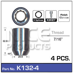 lock nuts (4 pcs + key) K132-4 - Nice Products | Universal Auto Spares