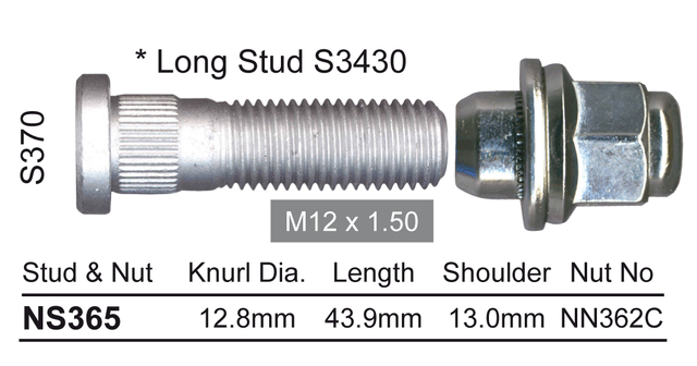 Stud & Nut NS365 - Nice Products | Universal Auto Spares