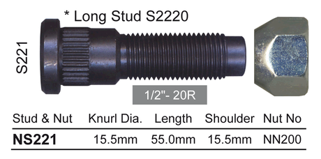 Wheel Stud & Nut NS221 - Nice Products | Universal Auto Spares