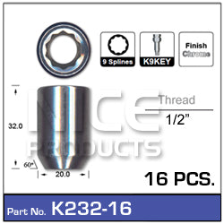 Lock Nuts 16+Key K232-16 - Nice Products | Universal Auto Spares
