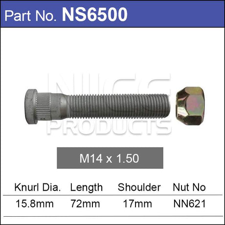 Long wheel stud NS6500 - Nice Products | Universal Auto Spares
