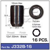 Lock Nuts Black 16pk+Key J332B-16 - Nice Products | Universal Auto Spares