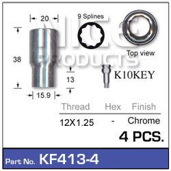 Chrome Nuts (set of 4 + Key) KF413-4 - Nice Products | Universal Auto Spares