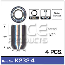 lock nuts (4 pcs + key) K232-4 - Nice Products | Universal Auto Spares