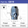 Shank and Taper Chrome Wheel Nut G619 - Nice Products | Universal Auto Spares