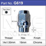 Shank and Taper Chrome Wheel Nut G619 - Nice Products | Universal Auto Spares