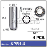 Lock nuts (4 pcs + key) K251-4 - Nice Products | Universal Auto Spares