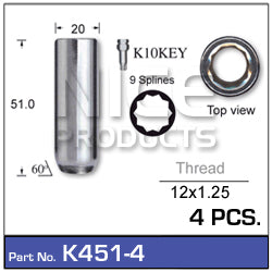 Lock Nuts 4+Key K451-4 - Nice Products | Universal Auto Spares