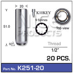 Lock nuts (20pcs + key) K251-20 - Nice Products | Universal Auto Spares
