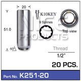 Lock nuts (20pcs + key) K251-20 - Nice Products | Universal Auto Spares