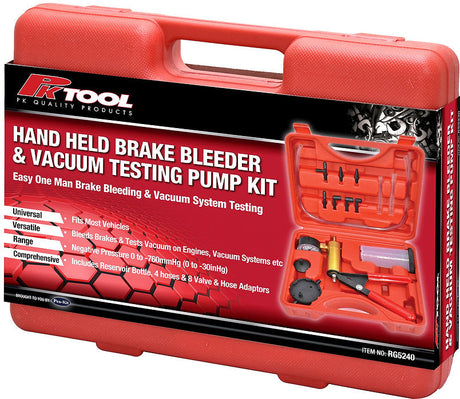18 Piece Hand-Held Vacuum Pump & Brake Bleeder - PKTool | Universal Auto Spares