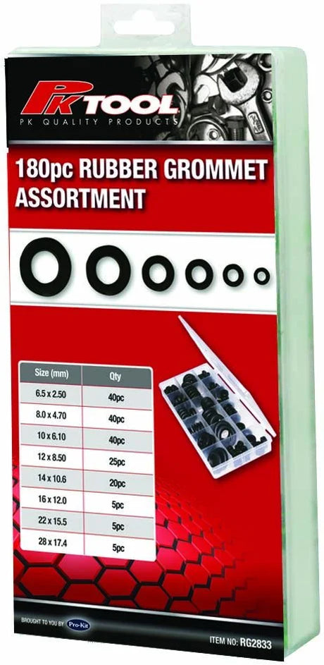 180 Piece Rubber Grommet Assortment - PKTool | Universal Auto Spares