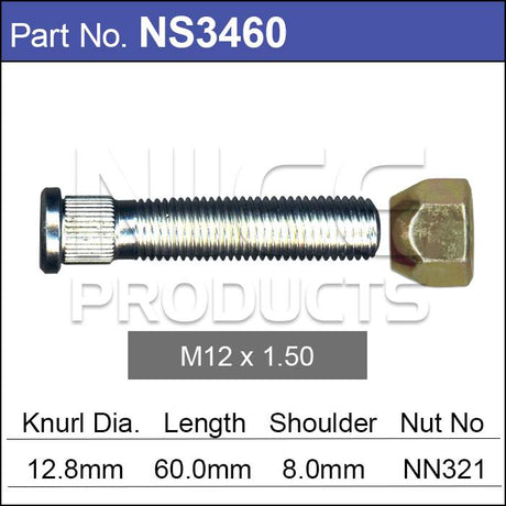 Long Stud & Nut NS3460 - Nice Products | Universal Auto Spares