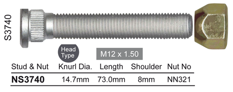 Long Stud & Nut NS3740 - Nice Products | Universal Auto Spares