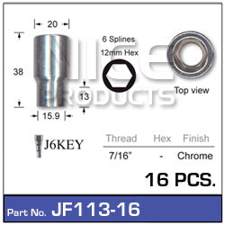 Chrome Nuts (set of 16 + Key) JF113-16 - Nice Products | Universal Auto Spares
