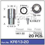 Chrome Nuts (set of 20 + key) KF613-20 - Nice Products | Universal Auto Spares