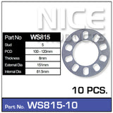 Wheel Spacer 10pcs (5 Pairs) WS815-10 - Nice Products | Universal Auto Spares