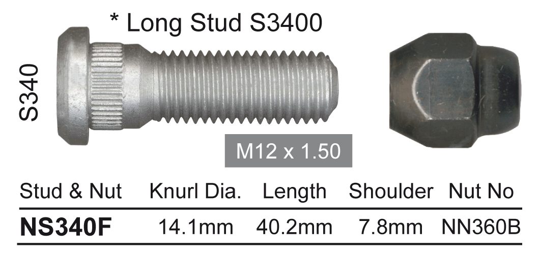 Stud & Nut NS340F - Nice Products | Universal Auto Spares