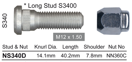 Stud & Nut NS340D - Nice Products | Universal Auto Spares
