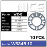 Wheel Spacers 10pcs (5 Pairs) WS345-10 - Nice Products | Universal Auto Spares