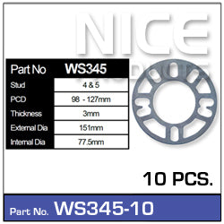 Wheel Spacers 10pcs (5 Pairs) WS345-10 - Nice Products | Universal Auto Spares