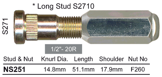 Stud & Nut NS251 - Nice Products | Universal Auto Spares
