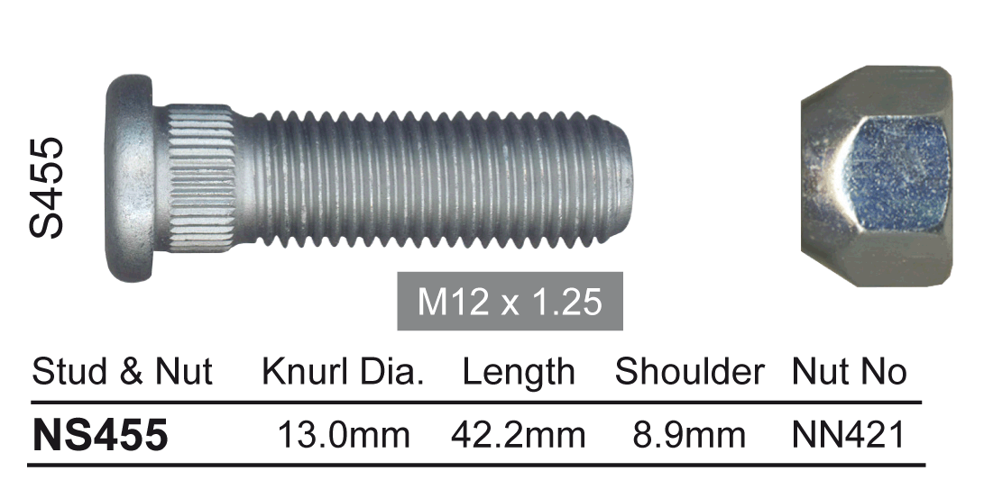 Stud & Nut NS455 - Nice Products | Universal Auto Spares