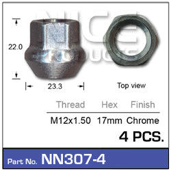 Wheel Nut Pkt 4 NN307-4 - Nice Products | Universal Auto Spares