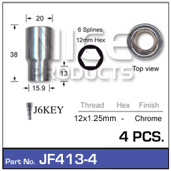 Chrome Nuts (set of 4 + Key) JF413-4 - Nice Products | Universal Auto Spares