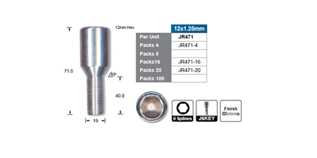 Chrome Wheel Bolt JR471 - Nice Products | Universal Auto Spares