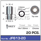 Chrome Nuts (set of 20 + Key) JF613-20 - Nice Products | Universal Auto Spares