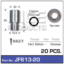 Chrome Nuts (set of 20 + Key) JF613-20 - Nice Products | Universal Auto Spares