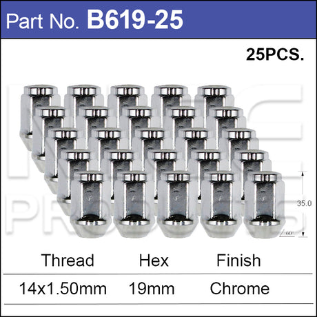 Chrome Nut pk25 B619-25 - Nice Products | Universal Auto Spares