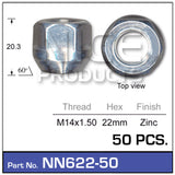 Wheel Nut pk 50 NN622-50 - Nice Products | Universal Auto Spares