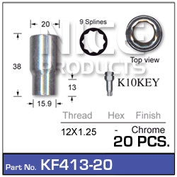 Chrome Nut (set of 20) KF413-20 - Nice Products | Universal Auto Spares