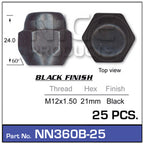 Wheel Nuts BLACK pk 25 NN360B-25 - Nice Products | Universal Auto Spares