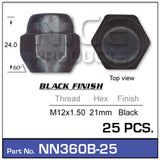 Wheel Nuts BLACK pk 25 NN360B-25 - Nice Products | Universal Auto Spares
