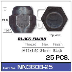 Wheel Nuts BLACK pk 25 NN360B-25 - Nice Products | Universal Auto Spares