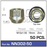 Wheel Nuts pk50 NN302-50 - Nice Products | Universal Auto Spares