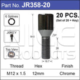 Chrome Nuts (set of 20 + Key) JR358-20 - Nice Products | Universal Auto Spares